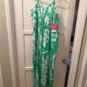 NWT Lily Pulitzer Green and White Tropical Print Maxi Dress